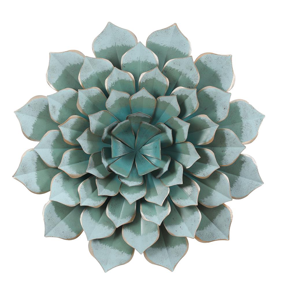 24in. Dia. Light Green Metal Flower Wall Decor. Picture 2