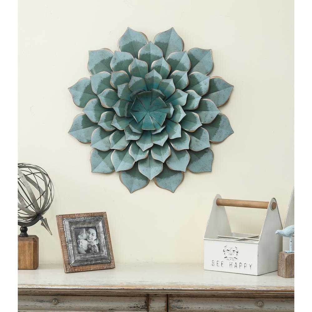 24in. Dia. Light Green Metal Flower Wall Decor. The main picture.