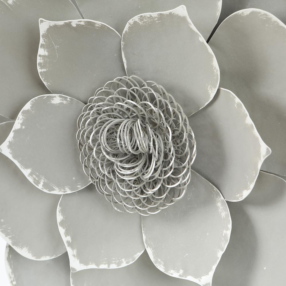 Three Piece Gray Metal Flower Wall Decor. Picture 7