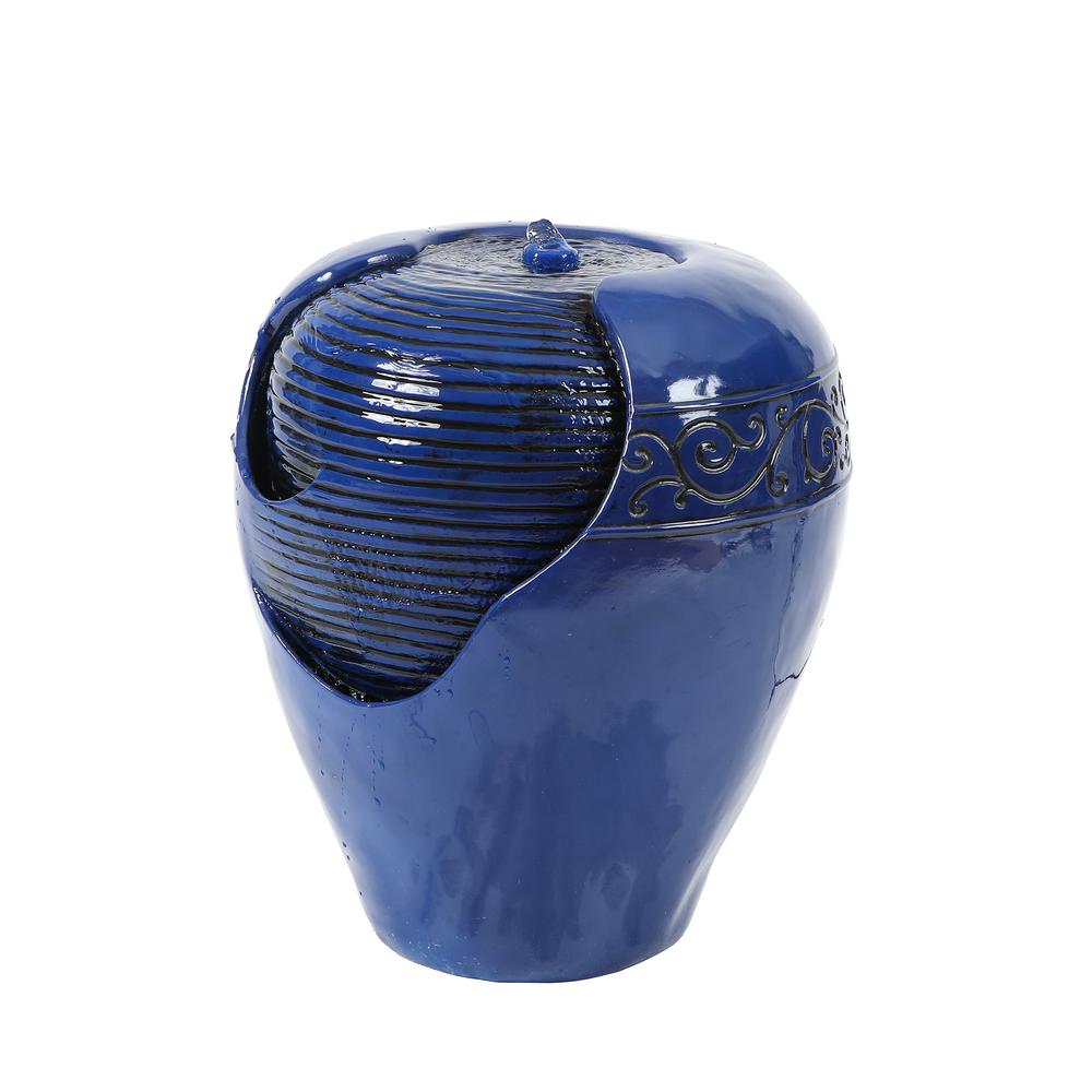Blue Resin Rippled Urn Outdoor Fountain. Picture 2