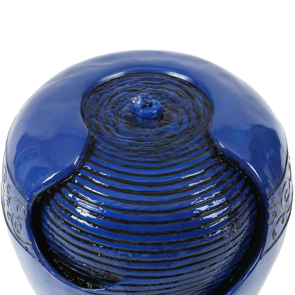 Blue Resin Rippled Urn Outdoor Fountain. Picture 3