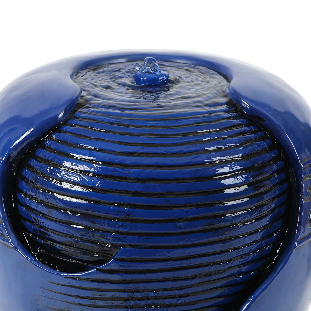 Blue Resin Rippled Urn Outdoor Fountain. Picture 4