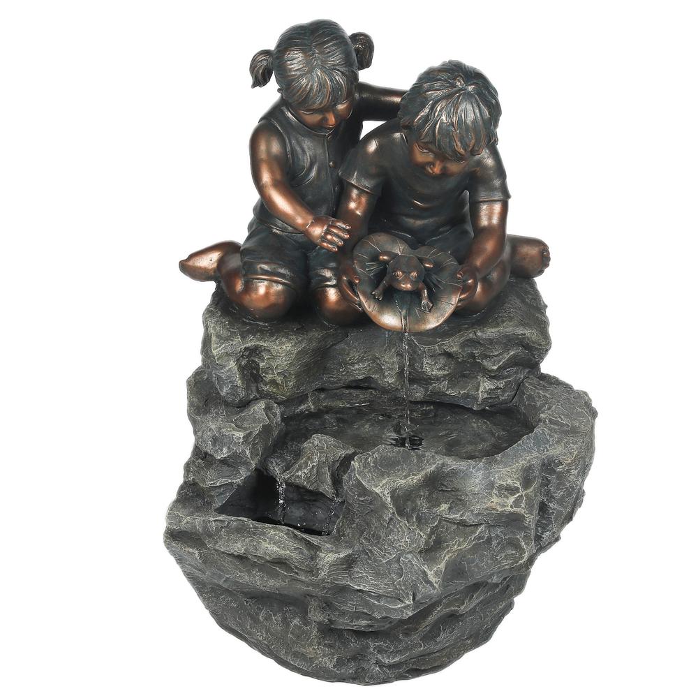 Resin Children on Rock Outdoor Fountain. Picture 2