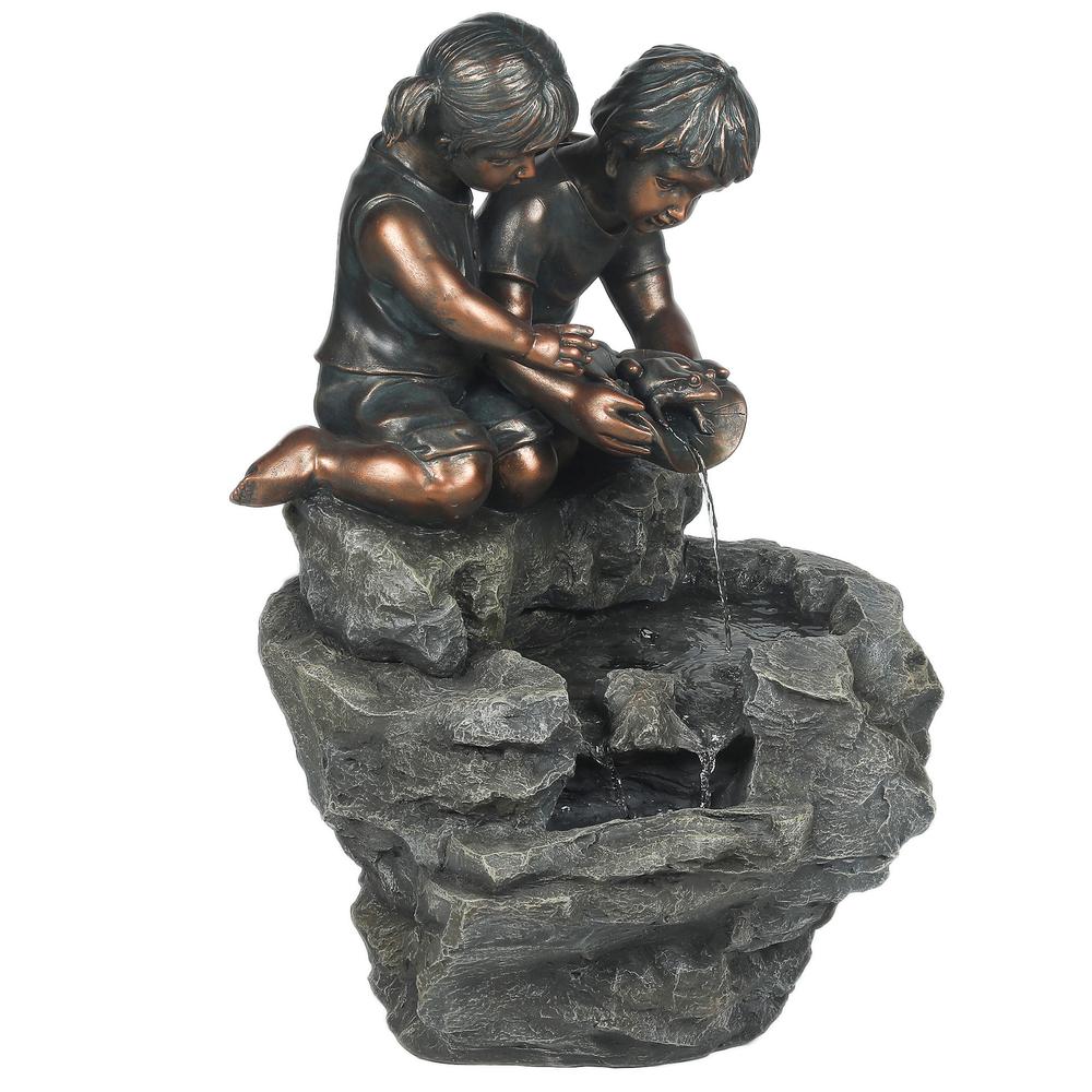Resin Children on Rock Outdoor Fountain. Picture 3