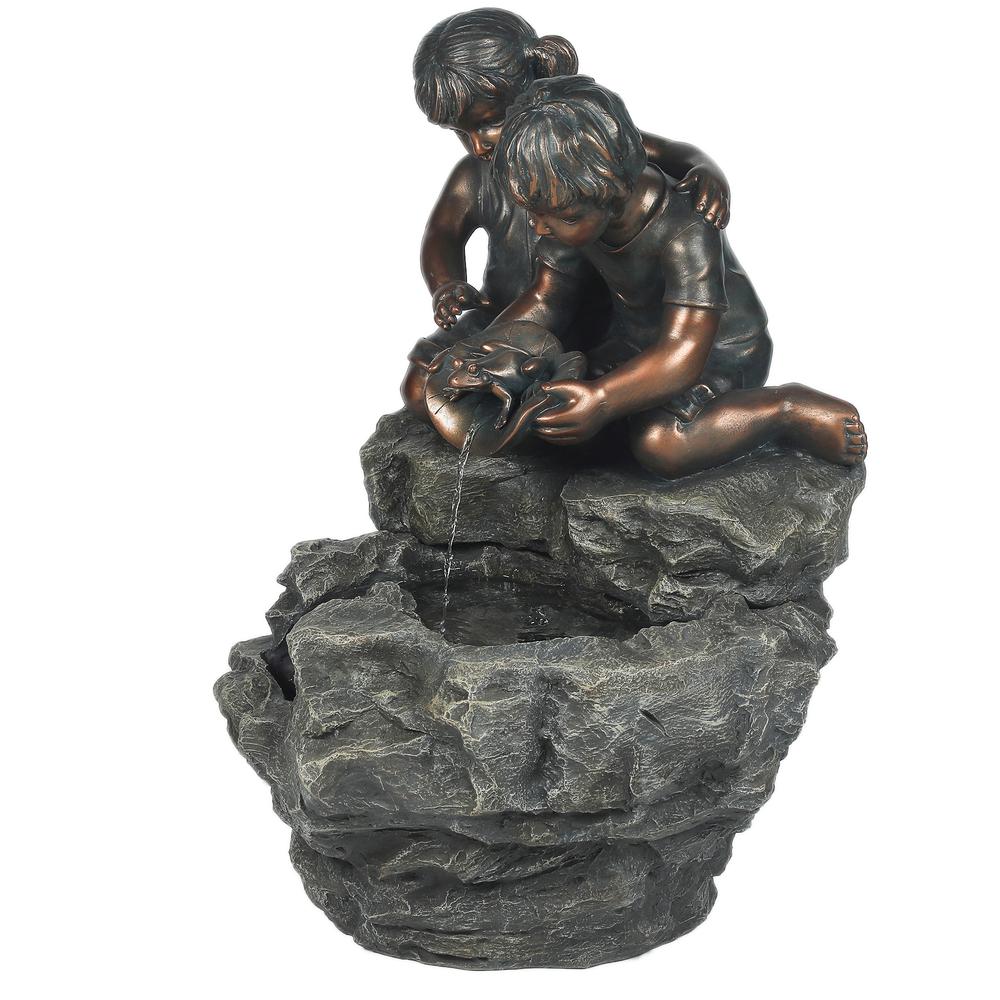 Resin Children on Rock Outdoor Fountain. Picture 4