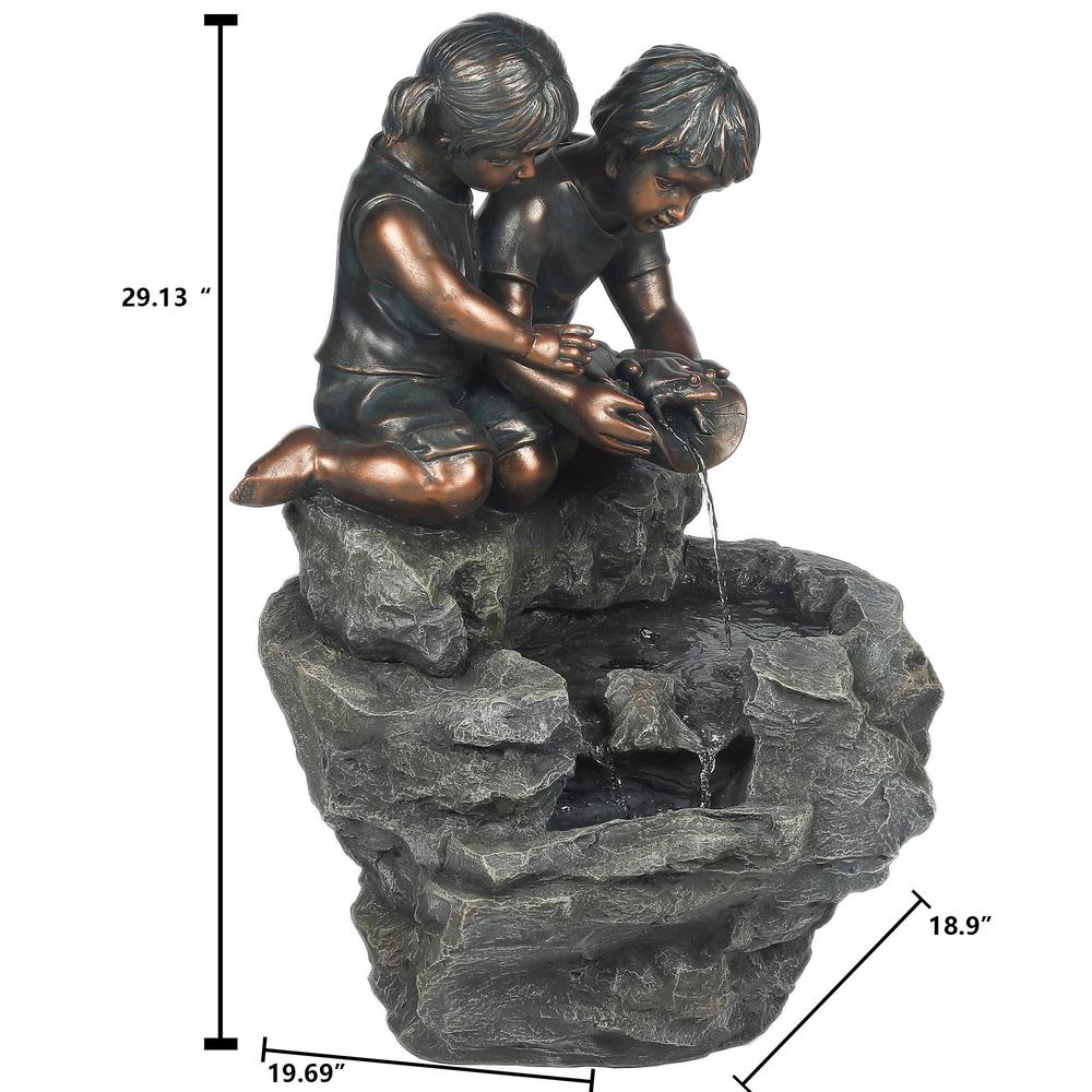 Resin Children on Rock Outdoor Fountain. Picture 7