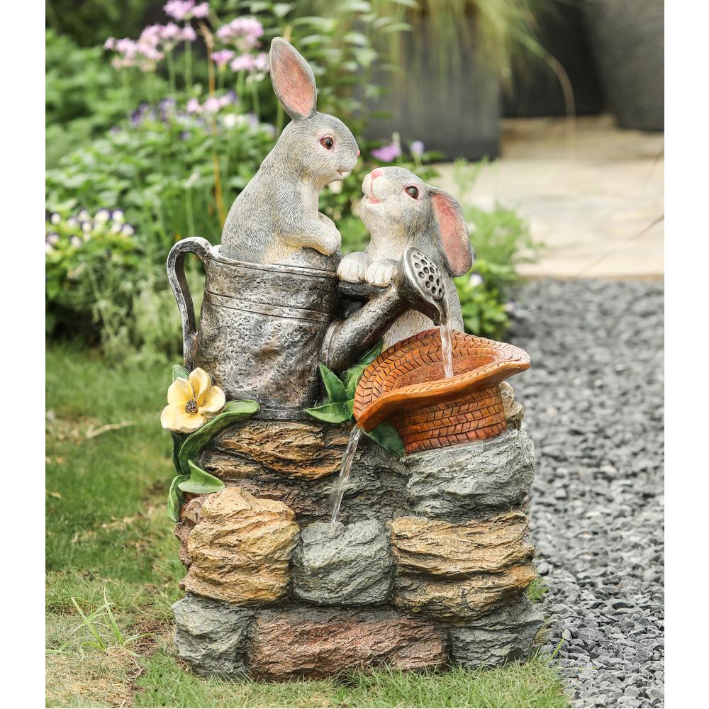 Resin Bunny Friends Outdoor Fountain with LED Light. Picture 1