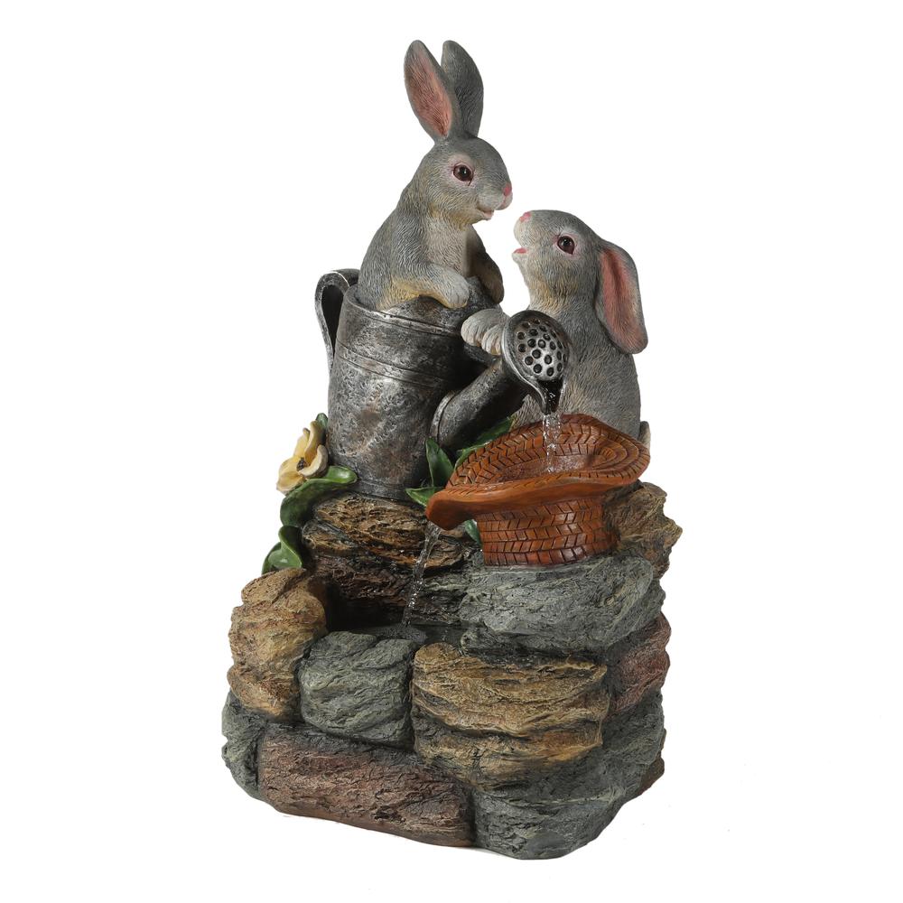 Resin Bunny Friends Outdoor Fountain with LED Light. Picture 3