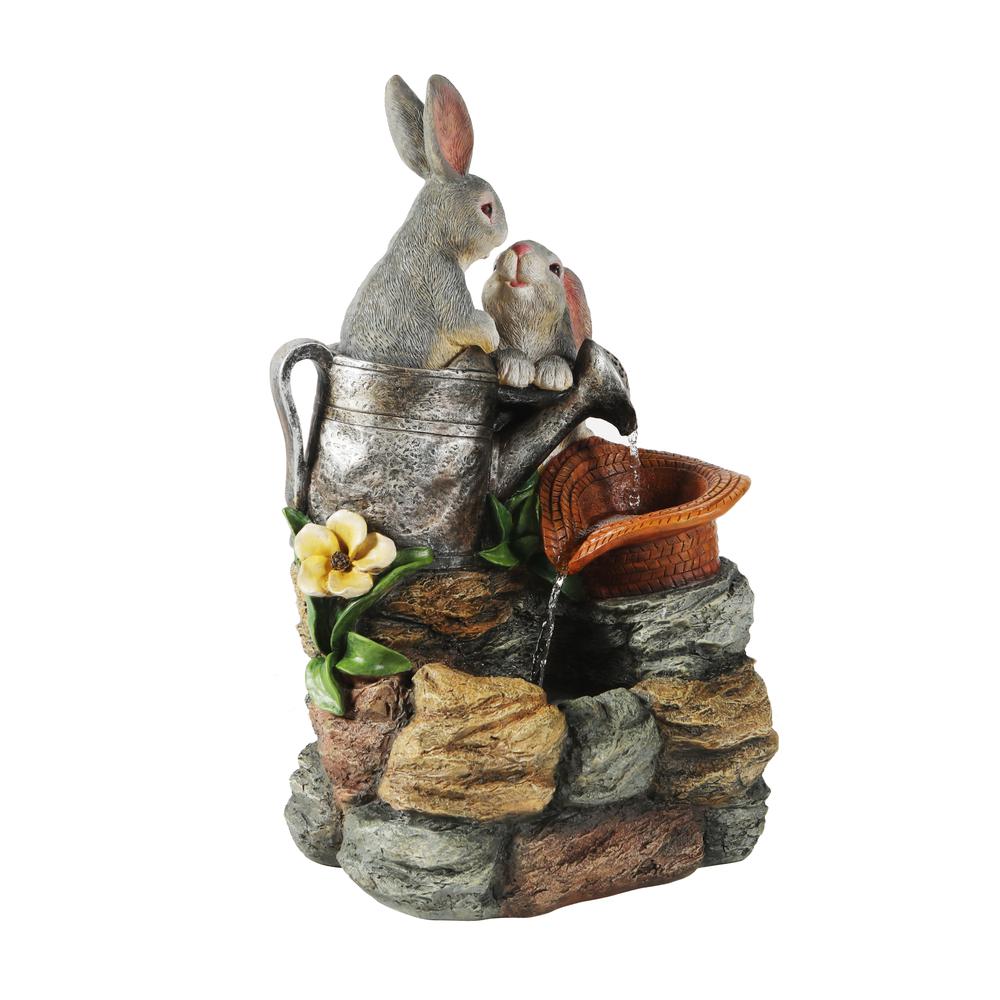 Resin Bunny Friends Outdoor Fountain with LED Light. Picture 4