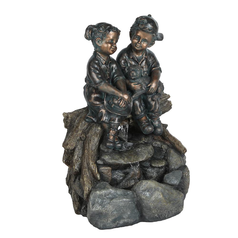Resin Bronze Children and Dog Outdoor Fountain with LED Light. Picture 3