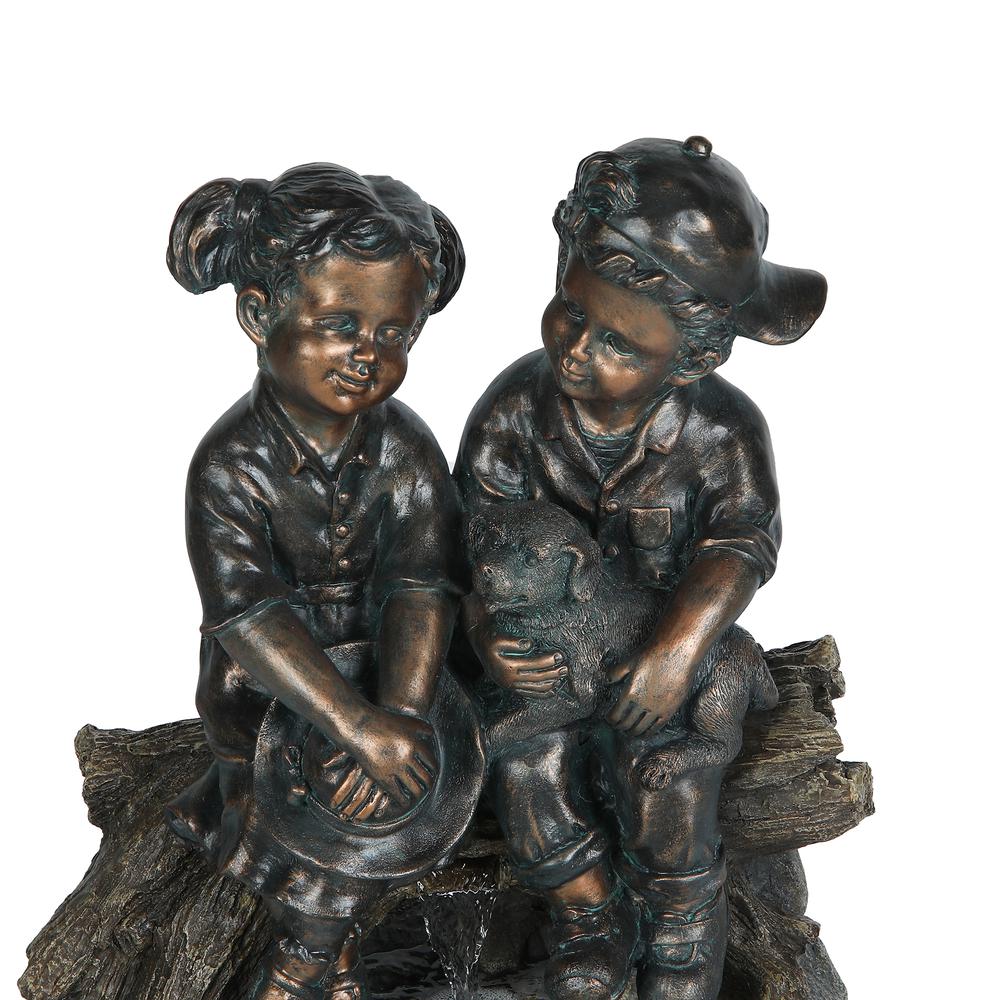 Resin Bronze Children and Dog Outdoor Fountain with LED Light. Picture 5