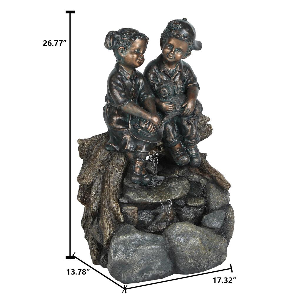 Resin Bronze Children and Dog Outdoor Fountain with LED Light. Picture 8