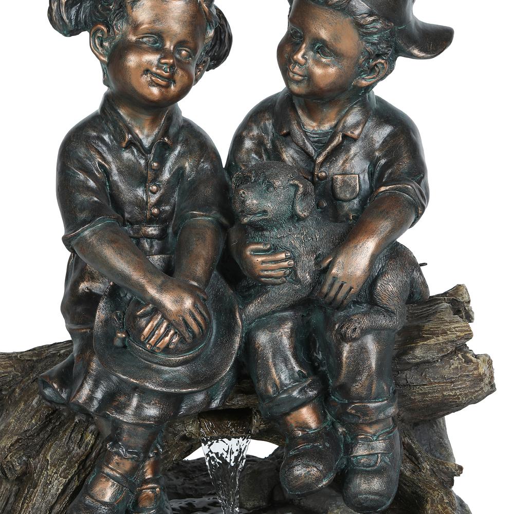 Resin Bronze Children and Dog Outdoor Fountain with LED Light. Picture 6