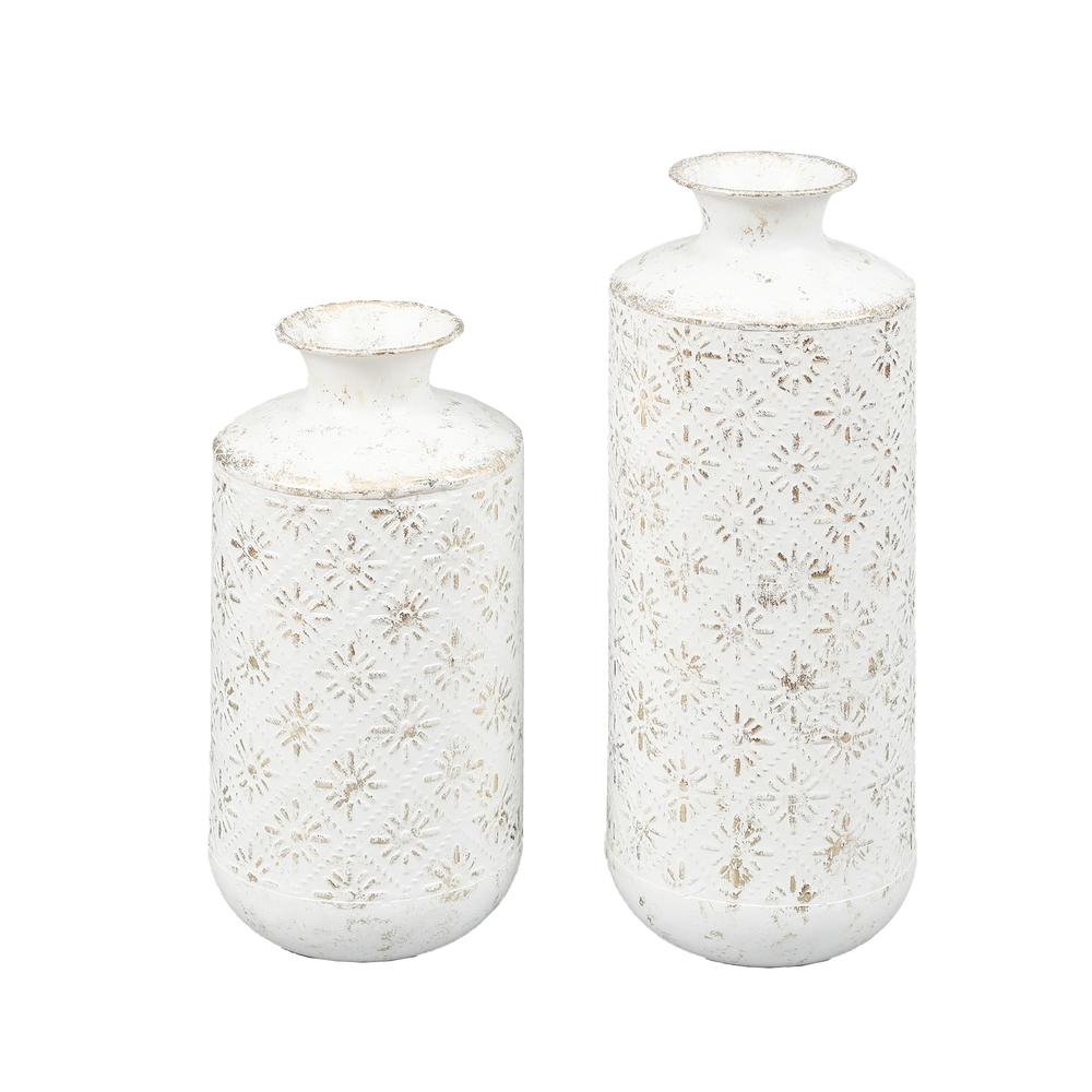 Two Piece White Stamped Metal Vases. The main picture.