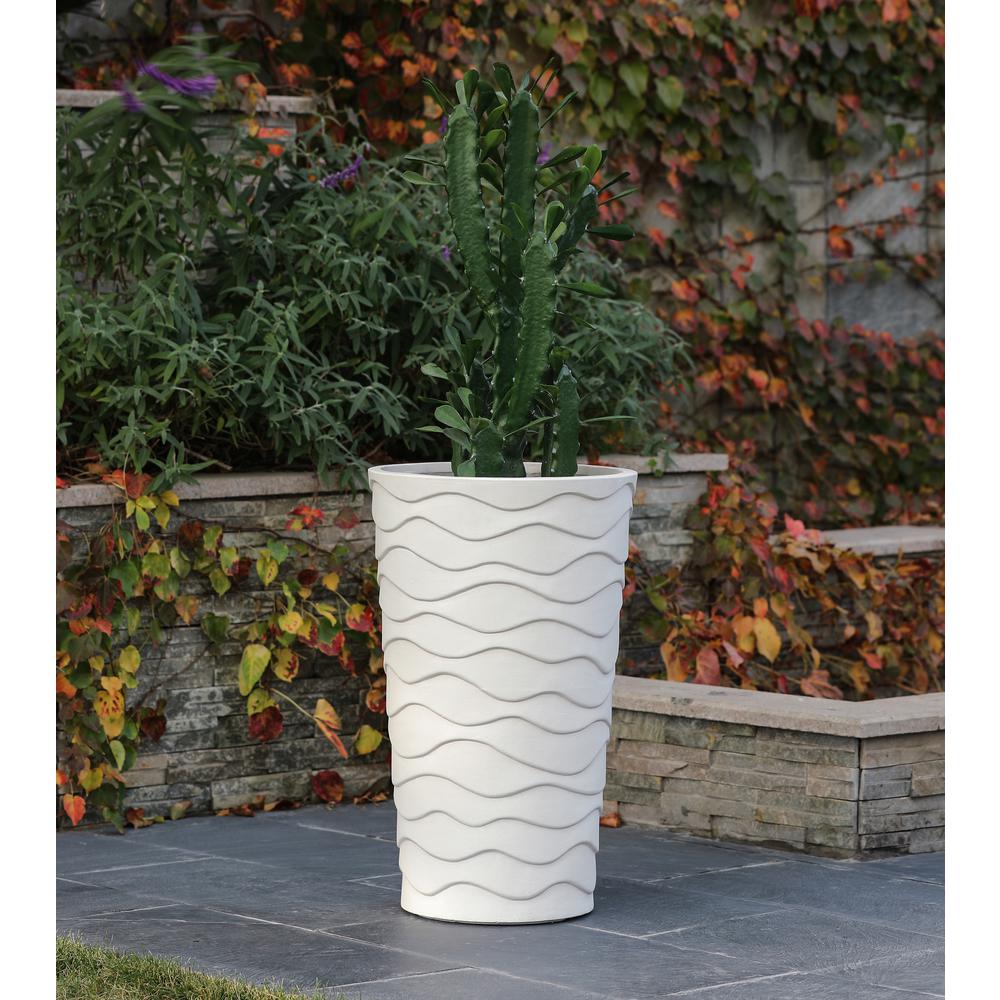 White MgO Wavy Design Tall Planter. The main picture.