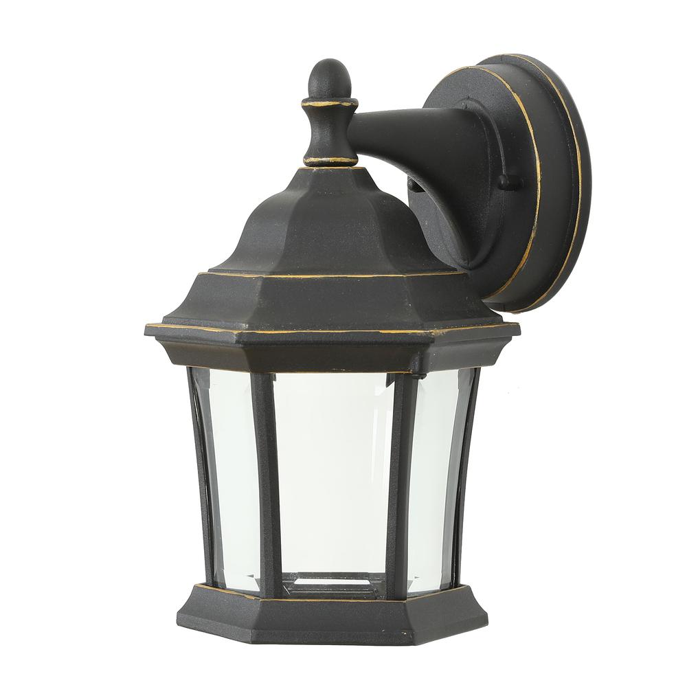Metal Outdoor Wall Sconce Light, Black/Gold. Picture 1