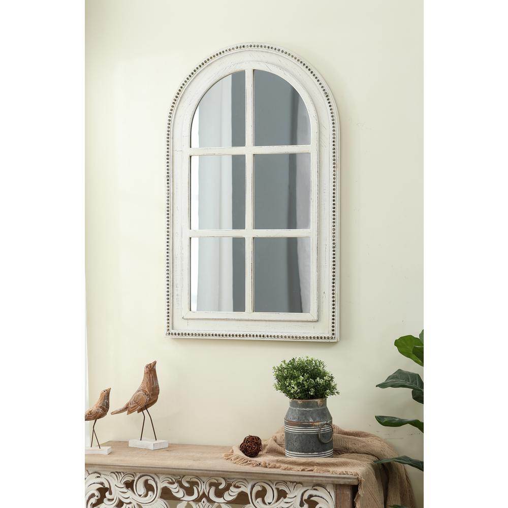 White Wood Arched Window Wall Mirror. Picture 4