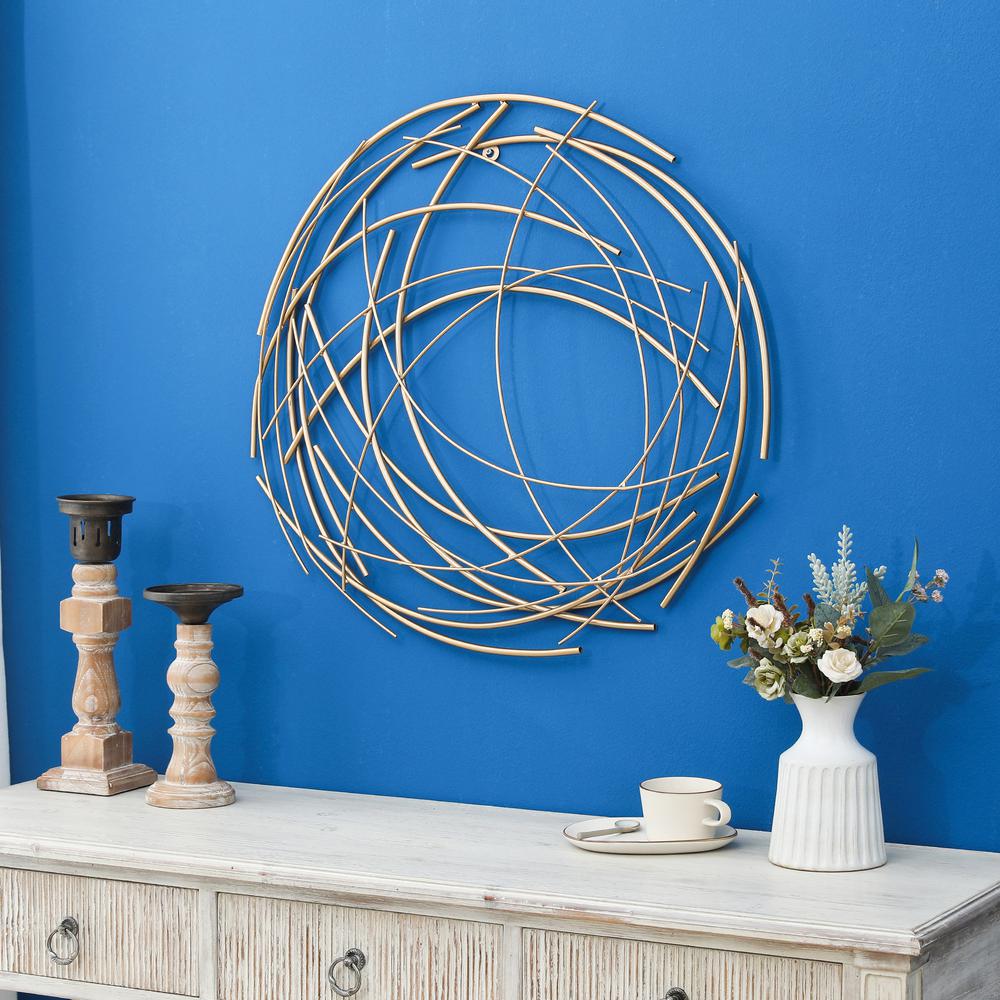 Abstract Gold Iron Sticks Round Wall Decor. Picture 9