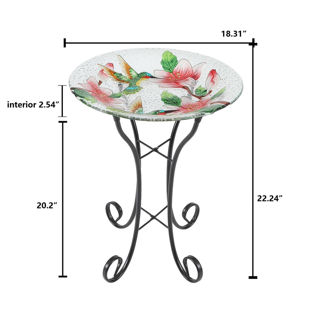 Hummingbird Bird Glass Bath with Metal Stand. Picture 7
