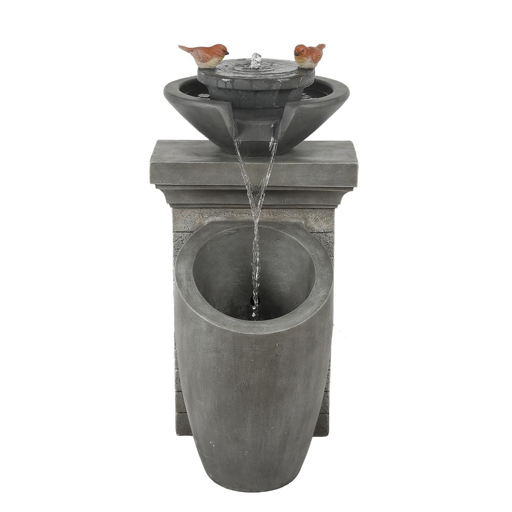 Cement Modern Column and Bowls Outdoor Fountain with LED Light. Picture 1