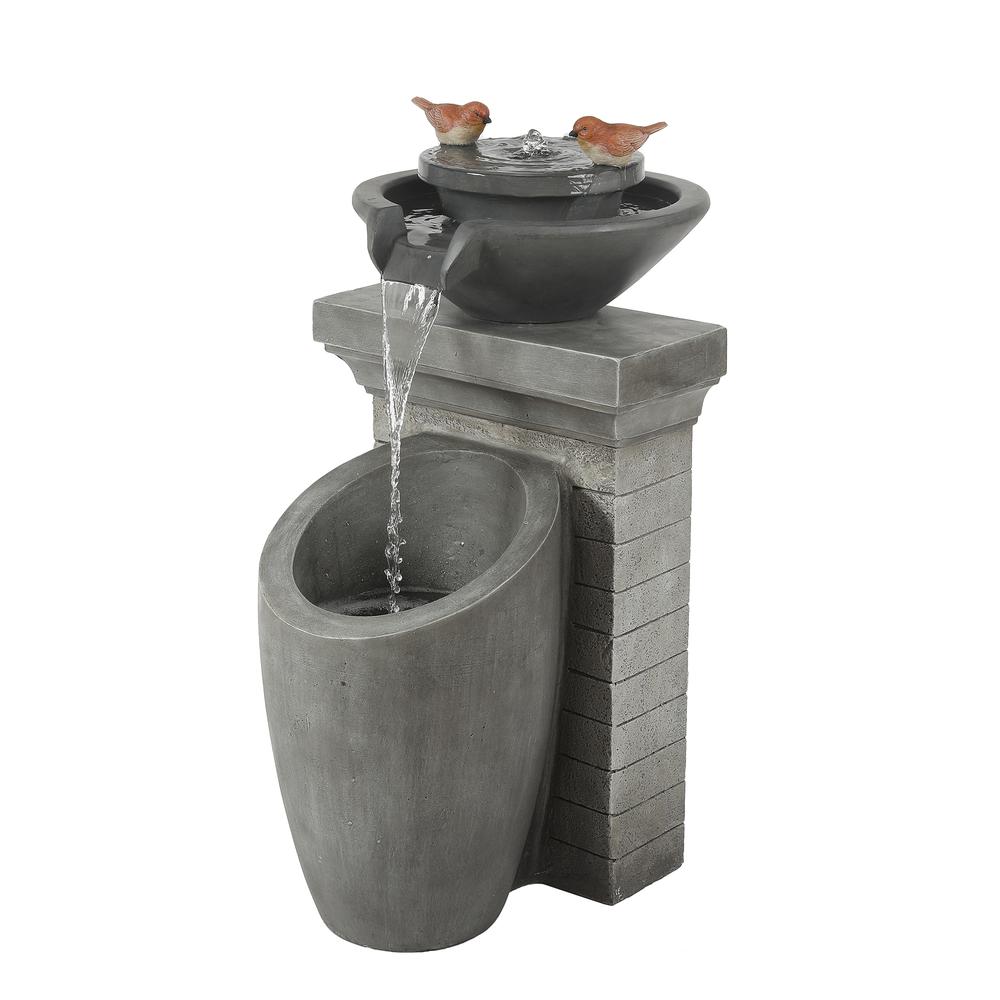 Cement Modern Column and Bowls Outdoor Fountain with LED Light. Picture 3