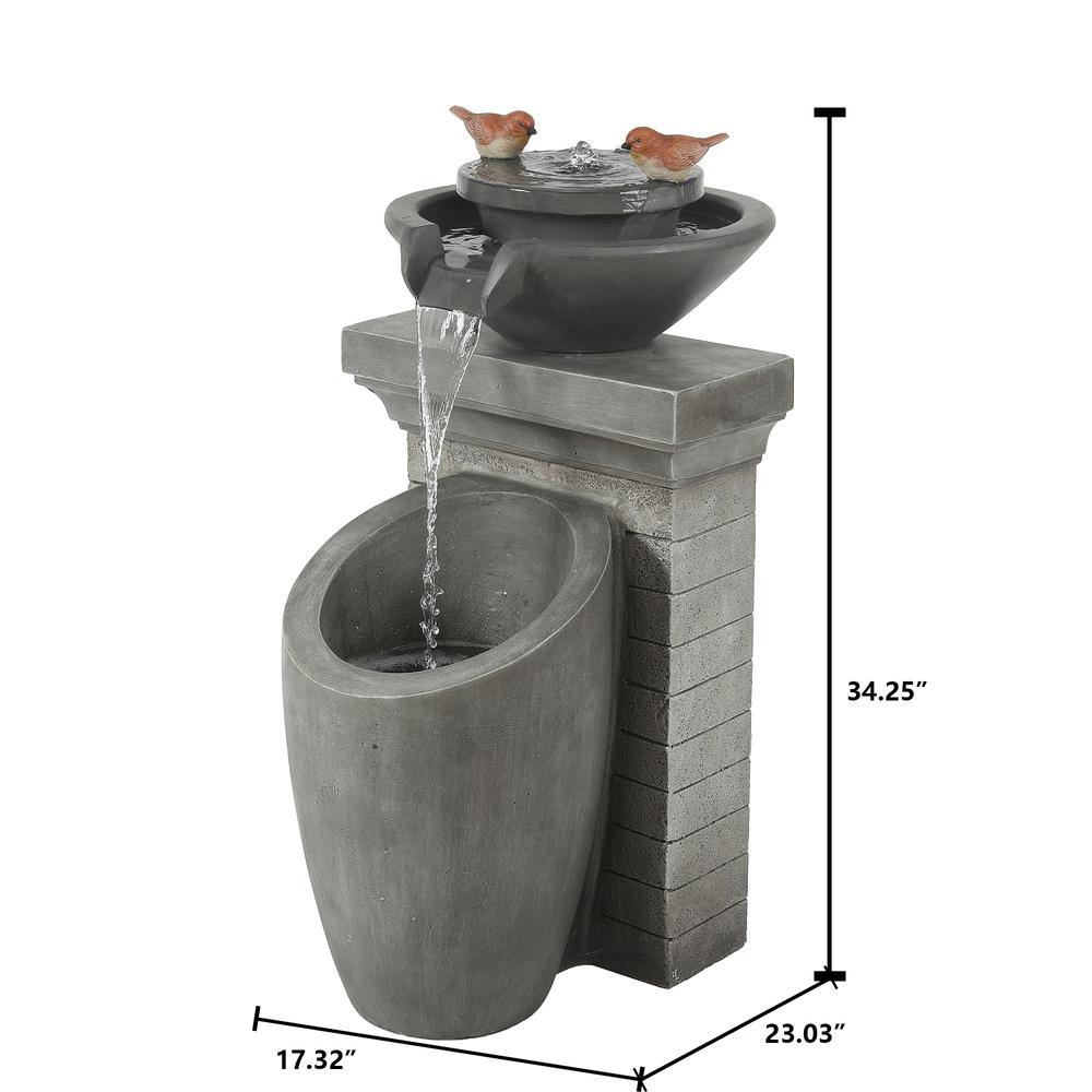 Cement Modern Column and Bowls Outdoor Fountain with LED Light. Picture 9