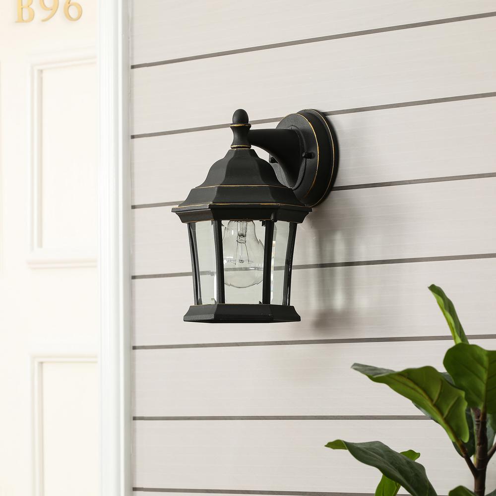 Metal Outdoor Wall Sconce Light, Black/Gold. Picture 2