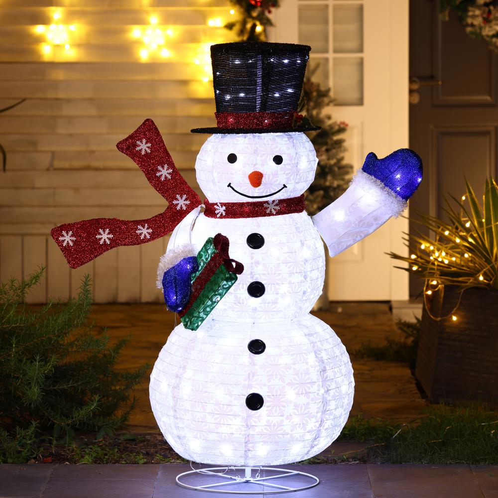 Snowman with Gift Lighted LED Winter Holiday Yard Decoration. Picture 3
