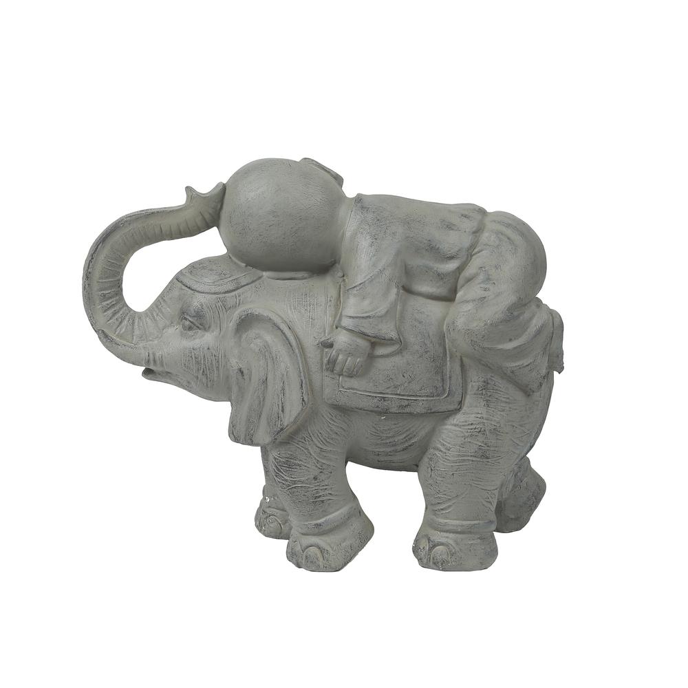 Gray MgO Buddha Monk and Elephant Garden Statue. Picture 4
