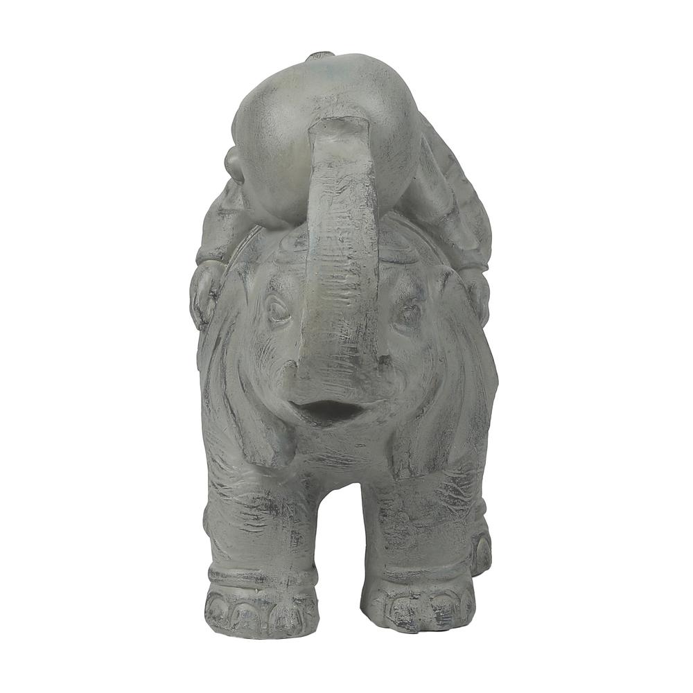 Gray MgO Buddha Monk and Elephant Garden Statue. Picture 5