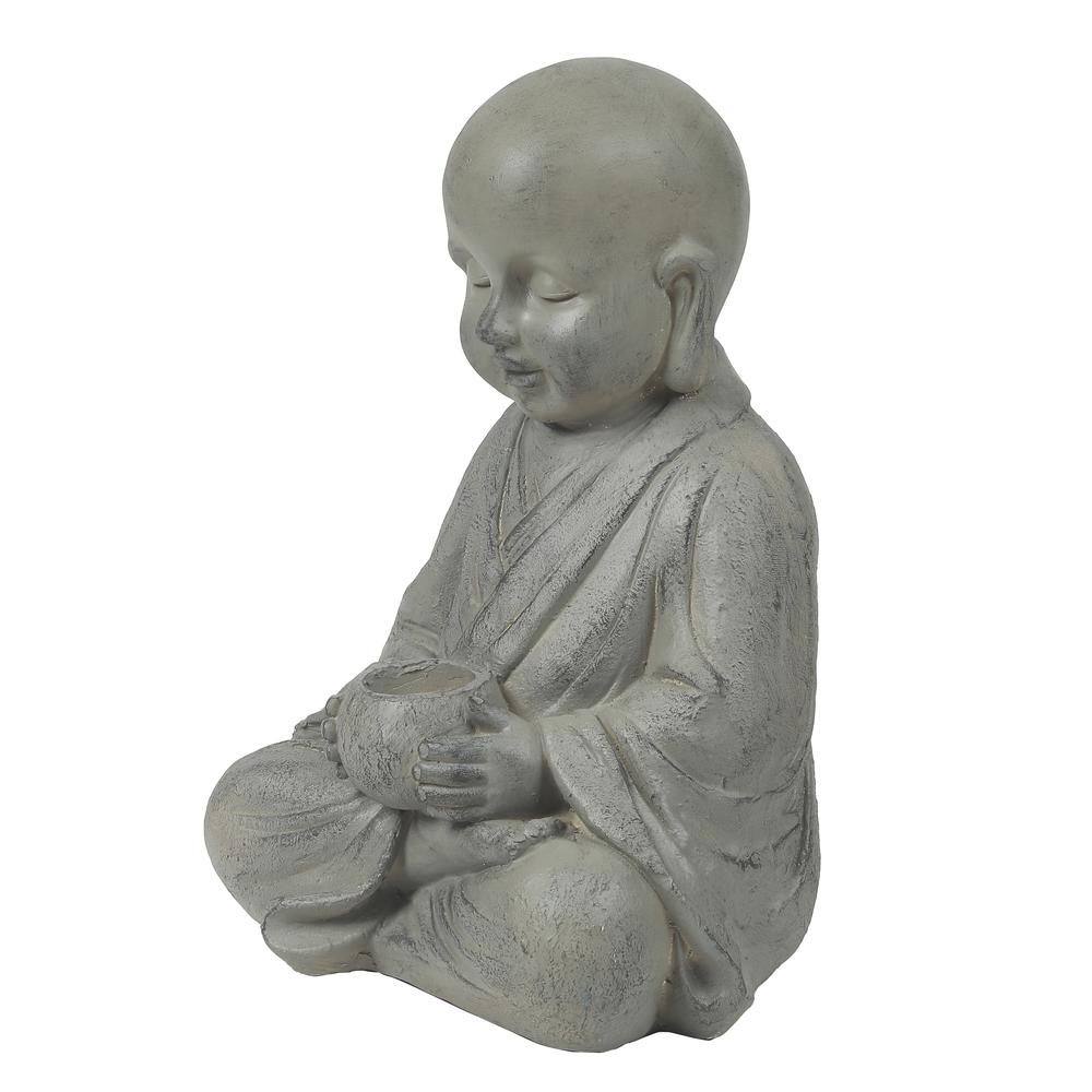Gray MgO Buddha Monk and Bowl Garden Statue. Picture 3