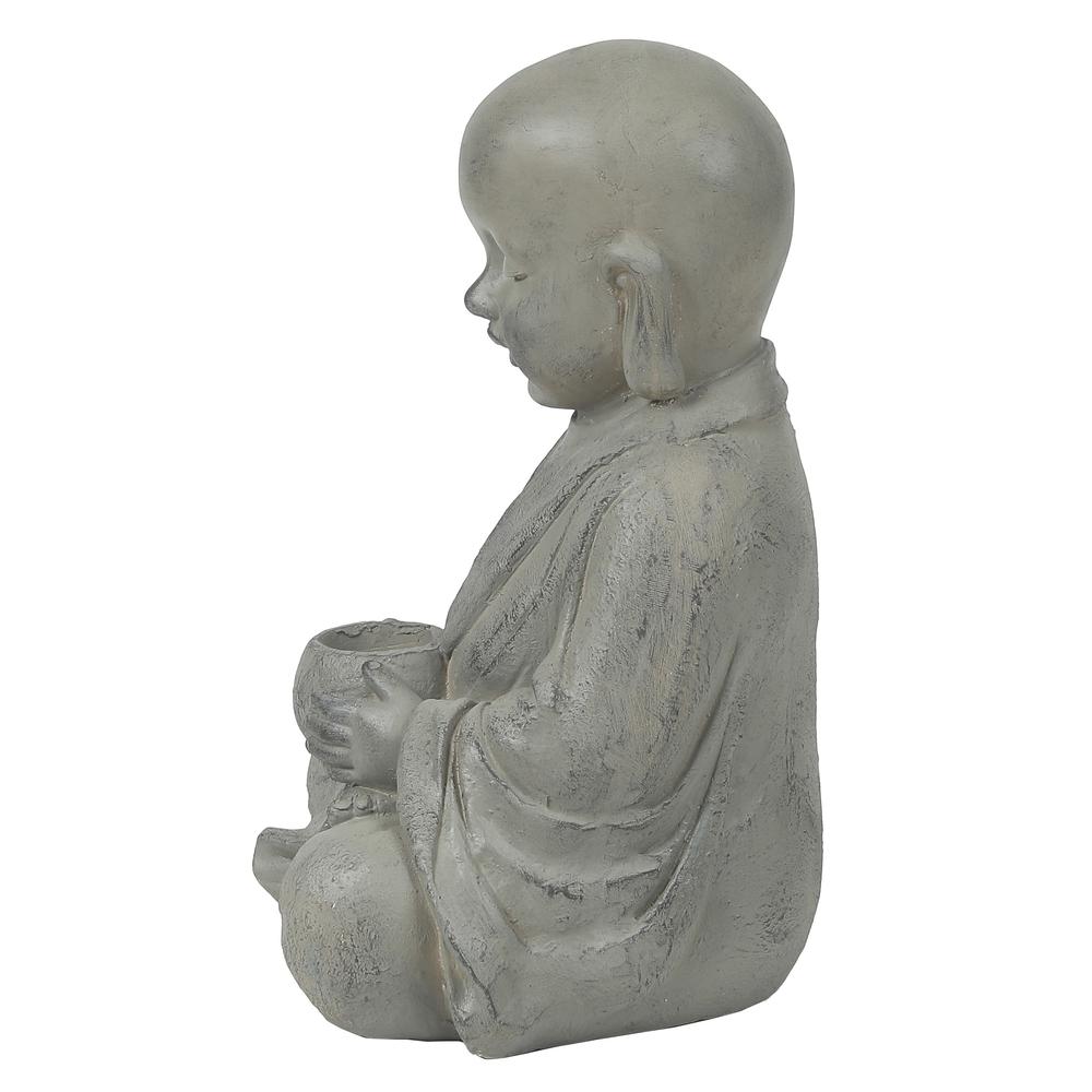 Gray MgO Buddha Monk and Bowl Garden Statue. Picture 4
