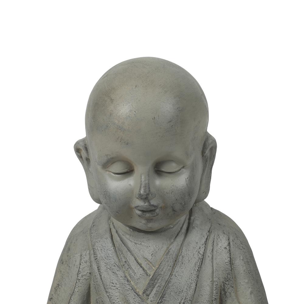 Gray MgO Buddha Monk and Bowl Garden Statue. Picture 6