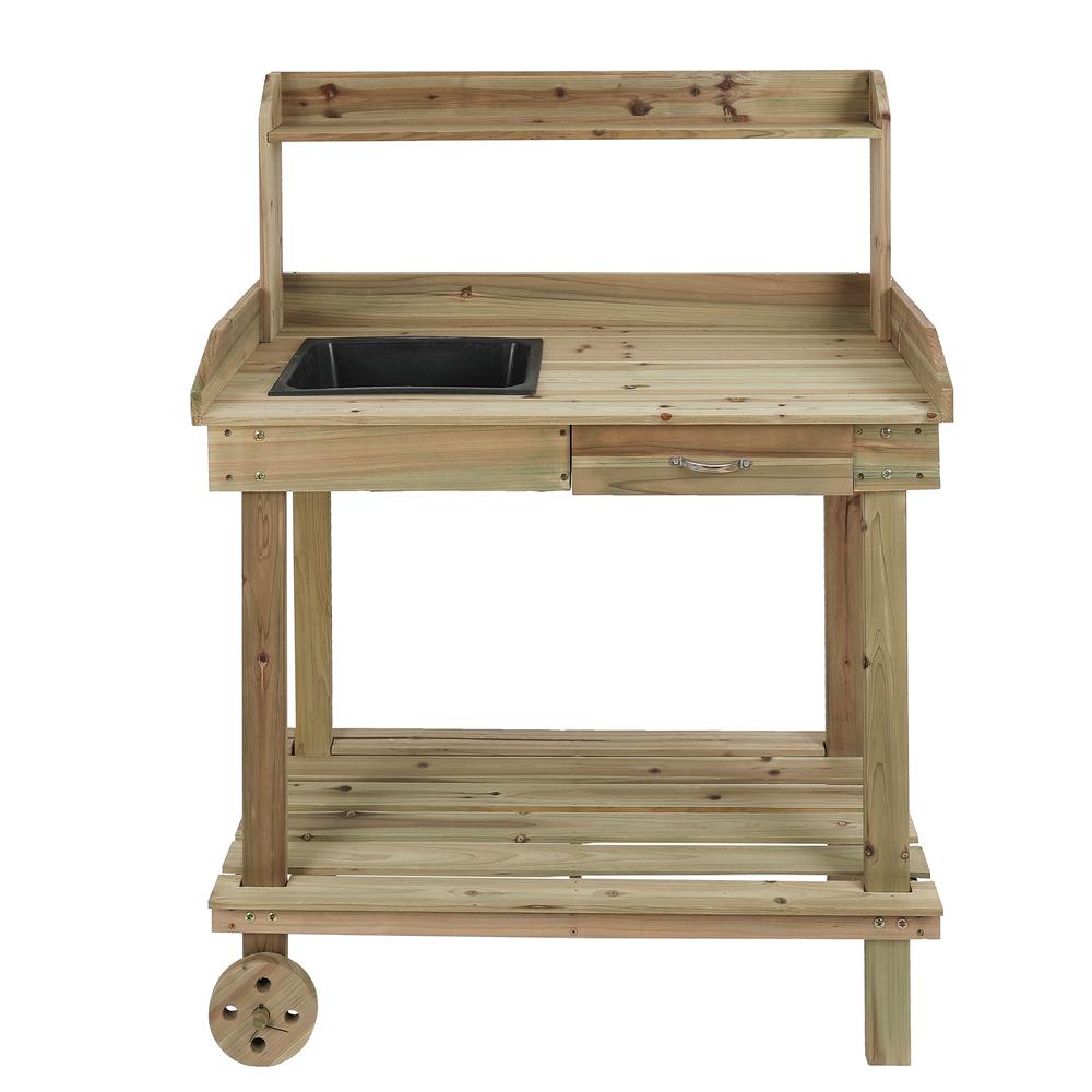 Mobile Wood Potting Bench. Picture 1