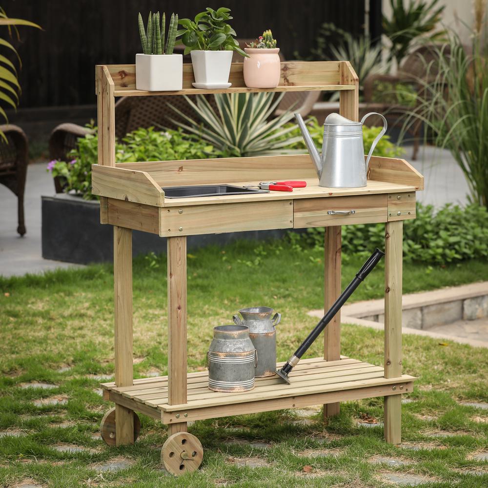 Mobile Wood Potting Bench. Picture 2