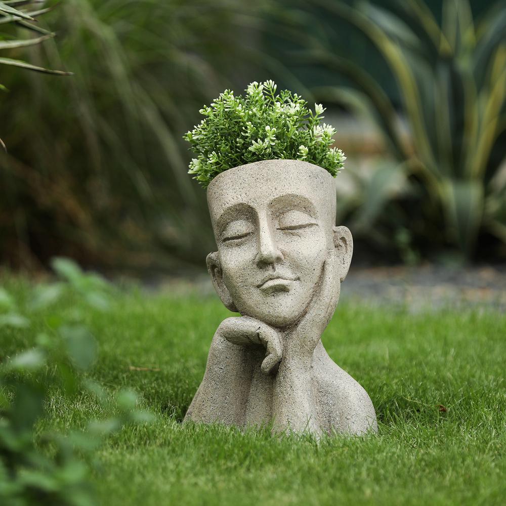 Speckled Off White MgO Thoughtful Bust Head Planter. Picture 8