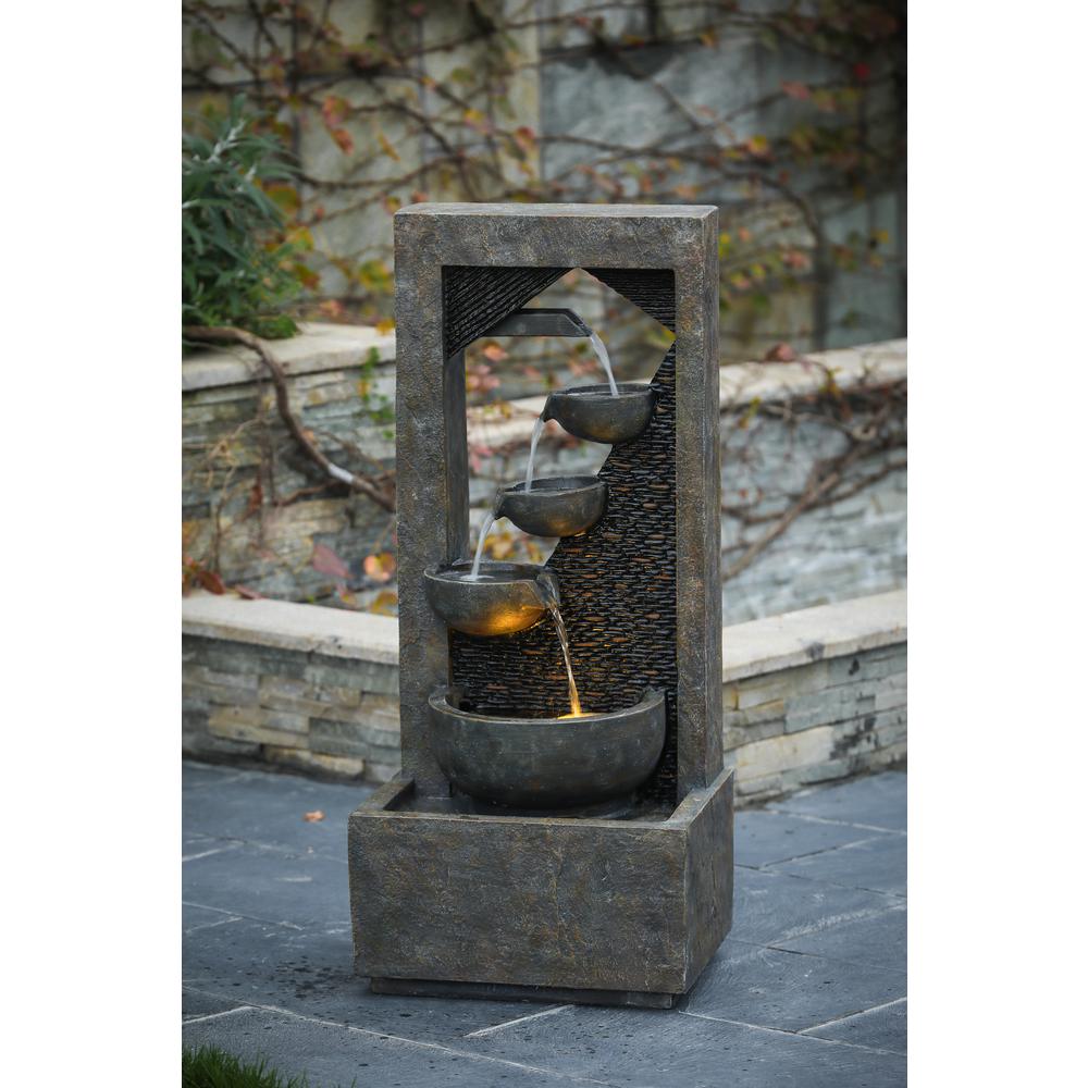 Weathered Brown Modern Cascading Cement Fountain with LED Lights. Picture 2
