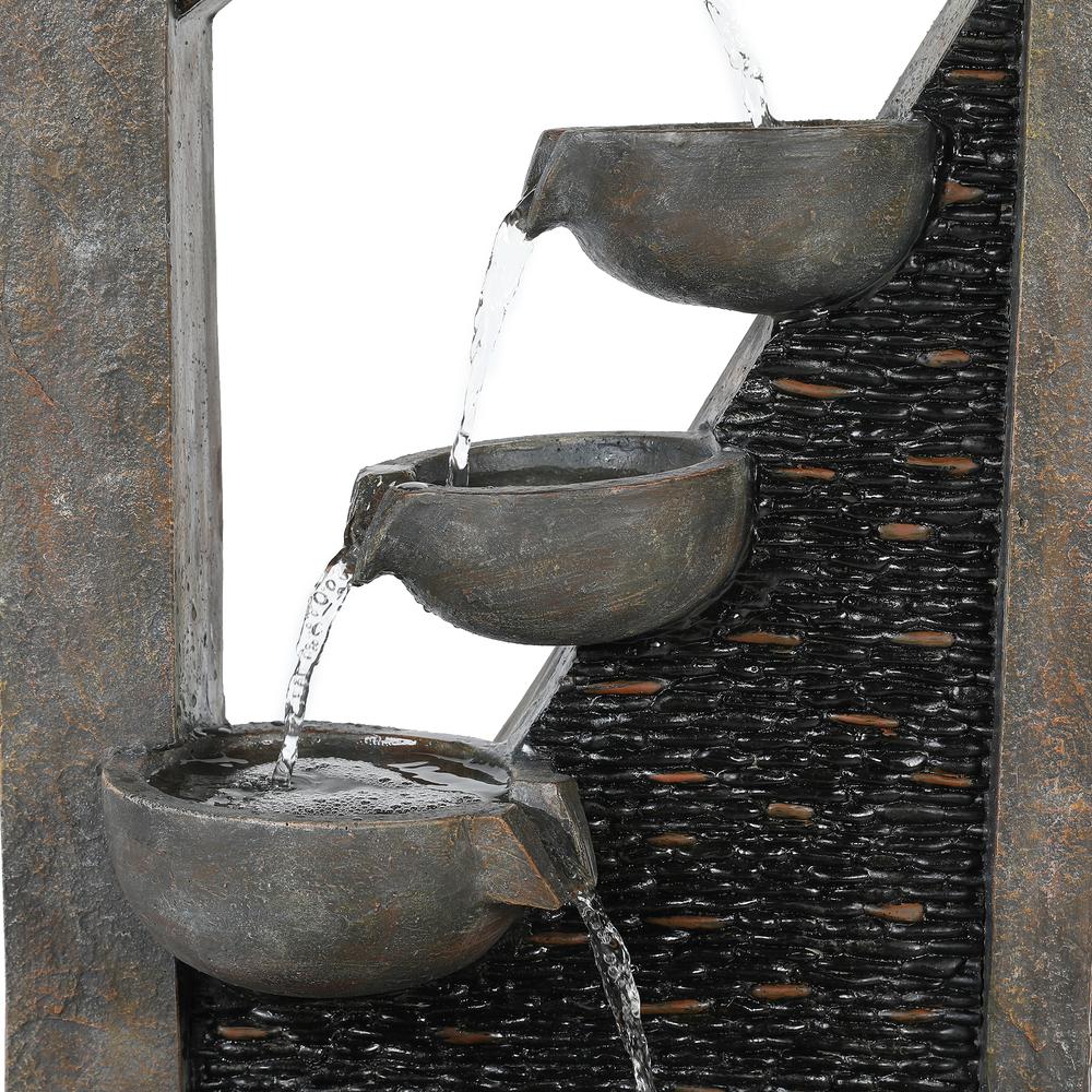 Weathered Brown Modern Cascading Cement Fountain with LED Lights. Picture 5