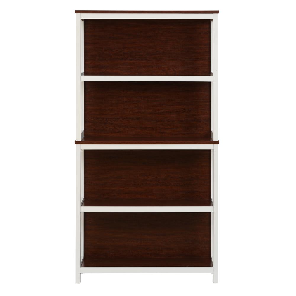 4-Shelf White and Walnut Engineered Wood Bookcase. Picture 1