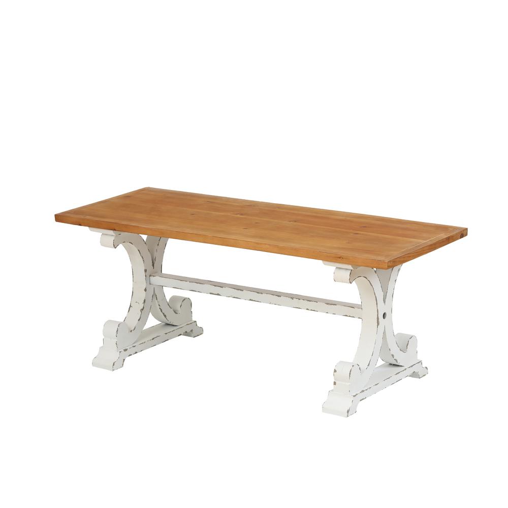 Farmhouse Distressed White and Natural Wood Coffee Table. Picture 3