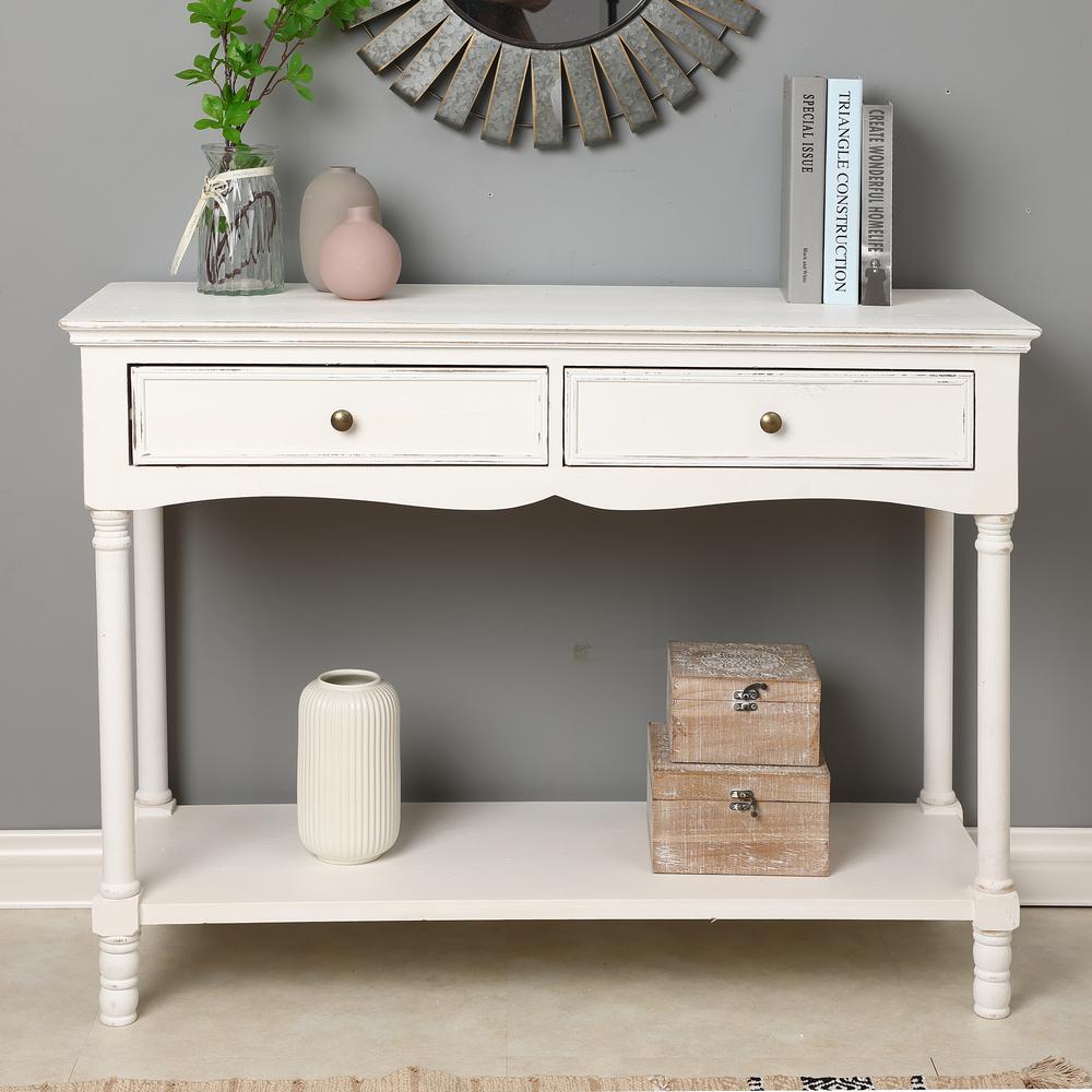 LuxenHome White Wood 2-Drawer Storage Console Table. Picture 2