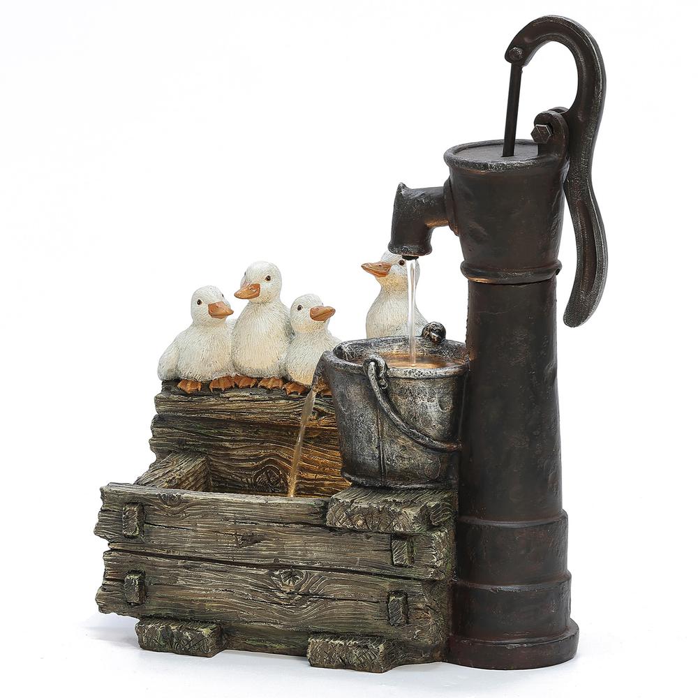 Farmhouse Crate and Baby Ducks Resin Outdoor Fountain with LED Lights. Picture 5
