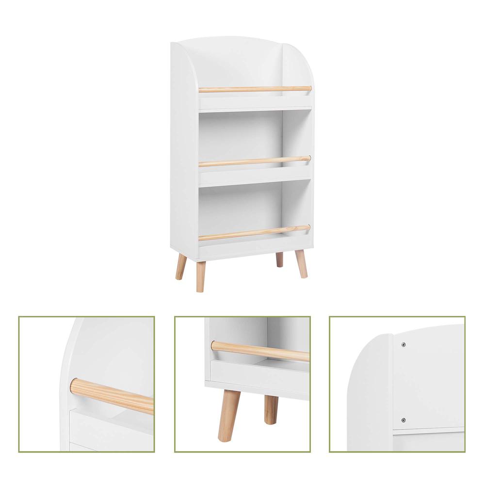 Children's Multi-Functional 3-Shelf Bookcase Toy Storage Bin, White. Picture 10