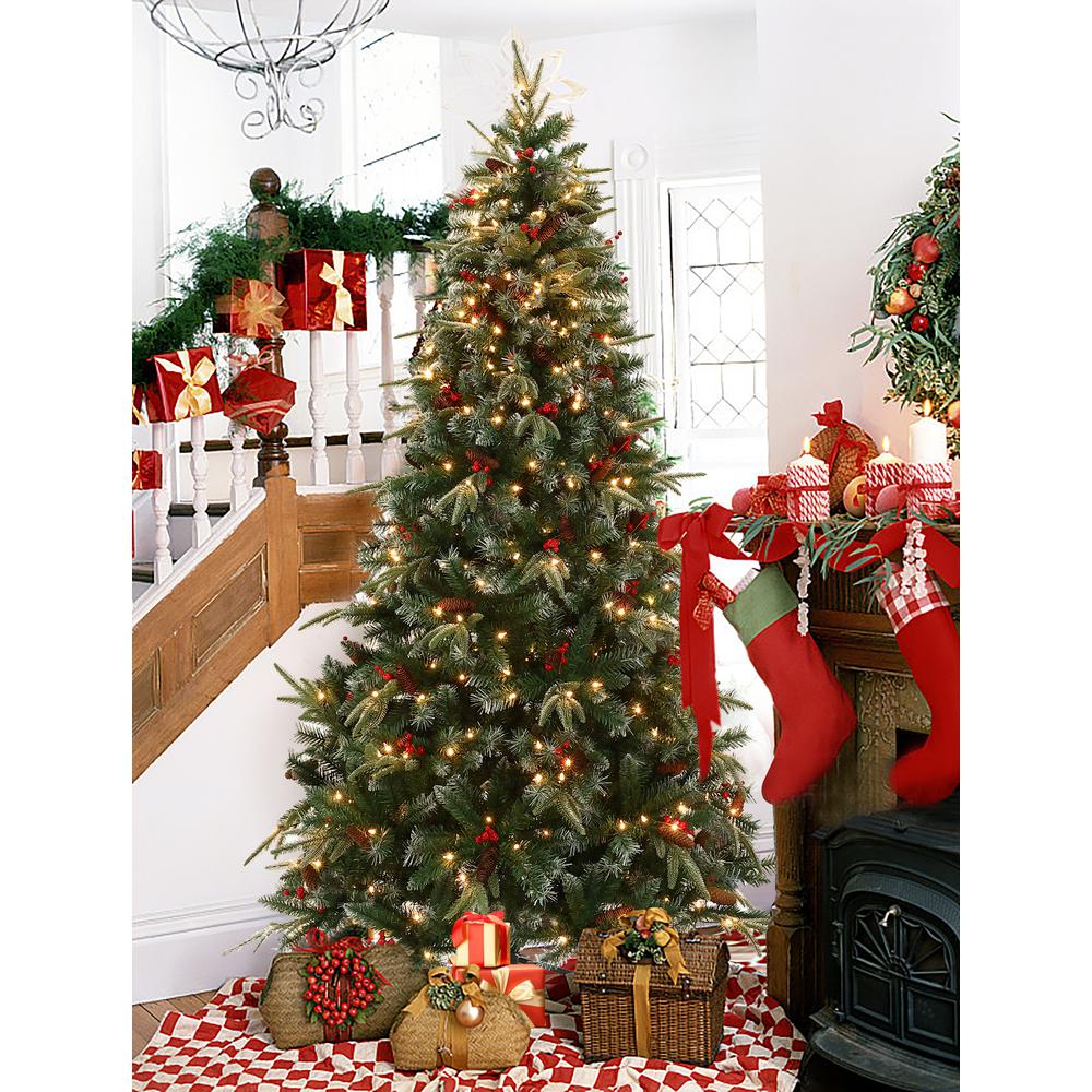 7Ft Pre-Lit LED Artificial Full Pine Christmas Tree with Pine Cones and Red Holly Berries. Picture 3