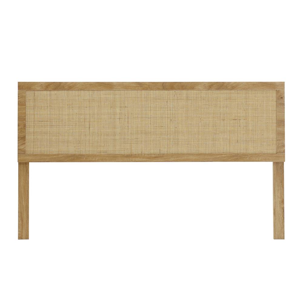 Oak Finish Manufactured Wood with Rattan Panel Headboard, King. Picture 1