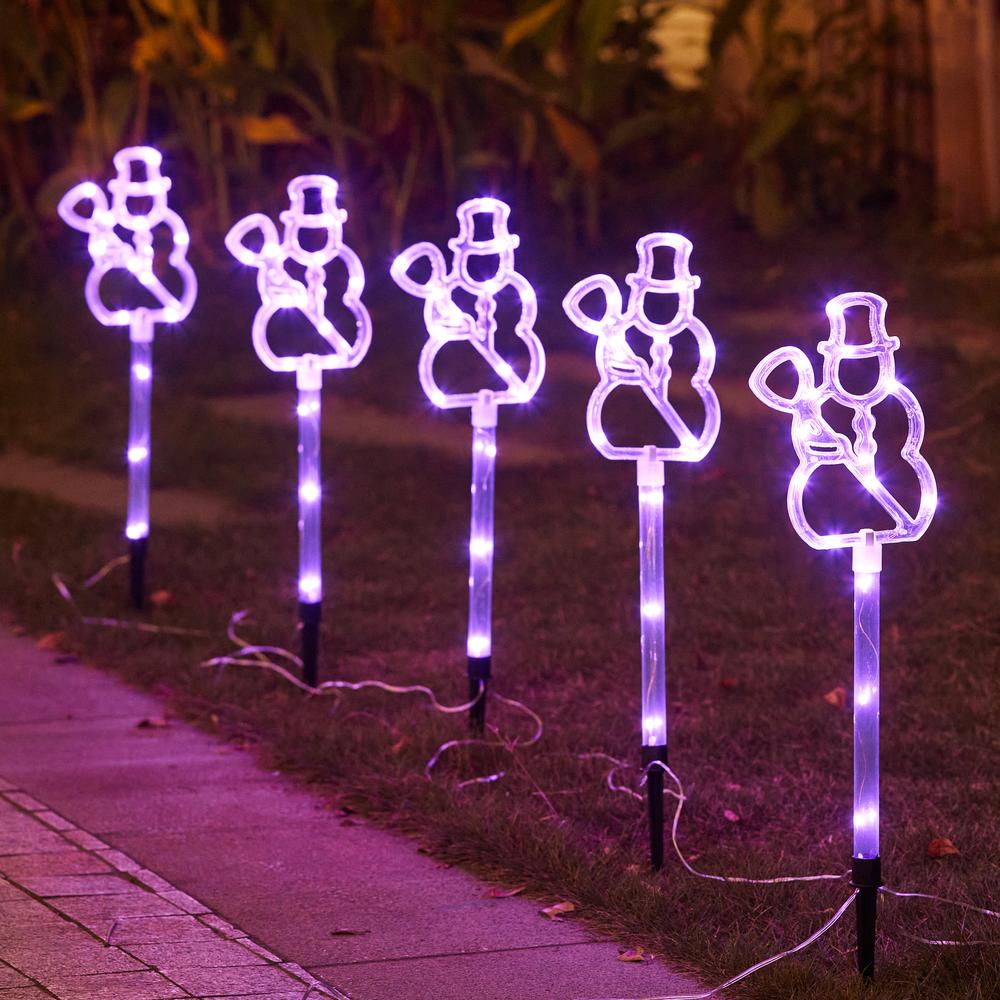 Set of 5 Lighted Snowman Stakes. Picture 3