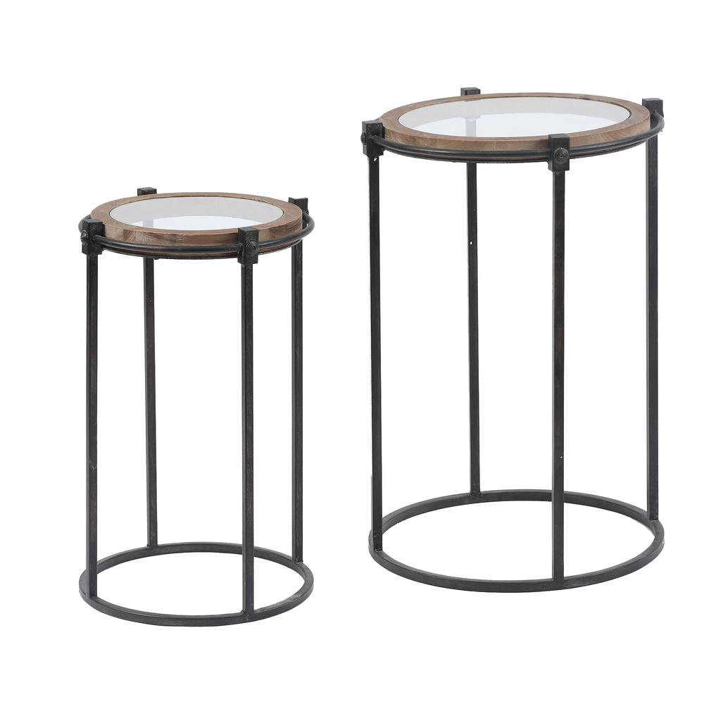 2-Piece Nesting Metal and Glass Round Accent Table. Picture 1