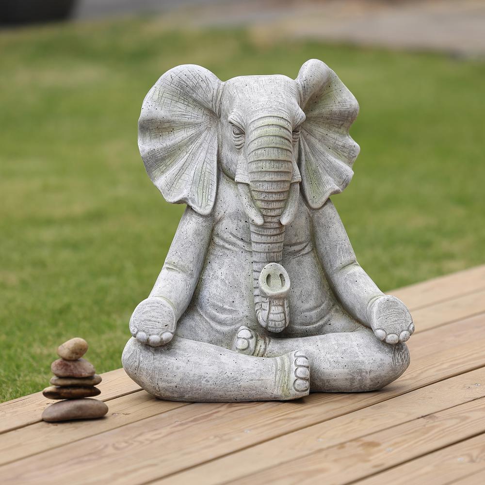 Gray MgO Meditating Elephant Statue. Picture 2