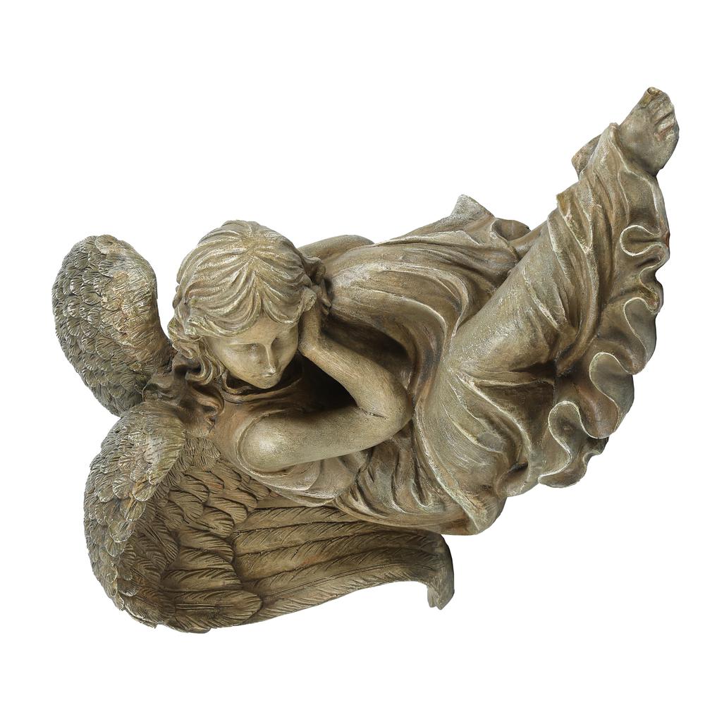 Weathered Brown MgO Sleeping Angel Statue. Picture 3