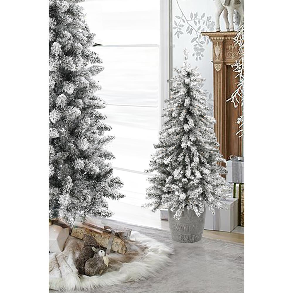 4Ft Pre-Lit LED Artificial Flocked Fir Christmas Tree with Pot Planter. Picture 2